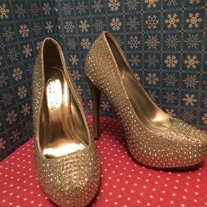Le Miu Elsa Silver Sparkle Rhinestone Platform Stiletto Heels Women’s Size 5